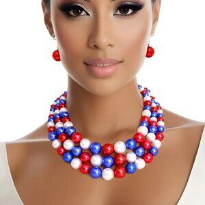Patriotic Pearl Necklace Set